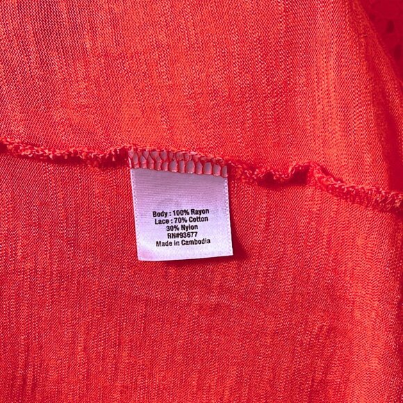 A.N.A. A New Approach Peasant Fairy Top Size M Coral Crochet Flutter Sleeve Boho - Picture 6 of 9